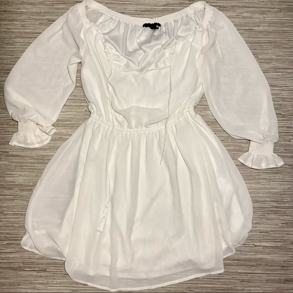 White Off The Shoulder Long Sleeve Midi Dress - Picture 3 of 3